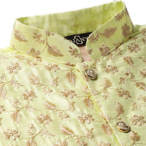 Image of SOJANYA (Since 1958 Men's Cotton Linen Maroon Kurta and White Pyjama with Mustard Cotton Nehru Jacket