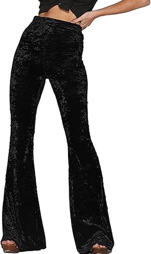 Miniatura 3 de SEMATOMALA Women's Crushed Velvet Straight Wide Leg Pants Flare High Waisted Palazzo Bell Bottom Yoga Streetwear Trousers