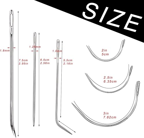 Miniatura 2 de 20 agujas de coser de cuero, el kit de agujas de coser resistentes incluye aguja de cuero curvada, aguja de saco, aguja de coser a mano, agujas de