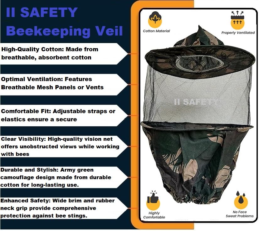 Bee Veil | Bee Cap | Beekeeping Veil | Beehive Veil | Veil Bee | Head Net Cap with Gloves Beekeeping (Bee Keeper Hat & EN Certified Bee Gloves 1 Set) - Image 2 thumbnail