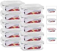 House Organizer Kit 10 Potes de Vidro Retangular com Tampa Hermética 370ml