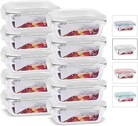 House Organizer Kit 10 Potes de Vidro Retangular com Tampa Hermética 370ml Cor:Branco (QH)