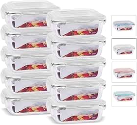 House Organizer Kit 10 Potes de Vidro Retangular com Tampa Hermética 370ml