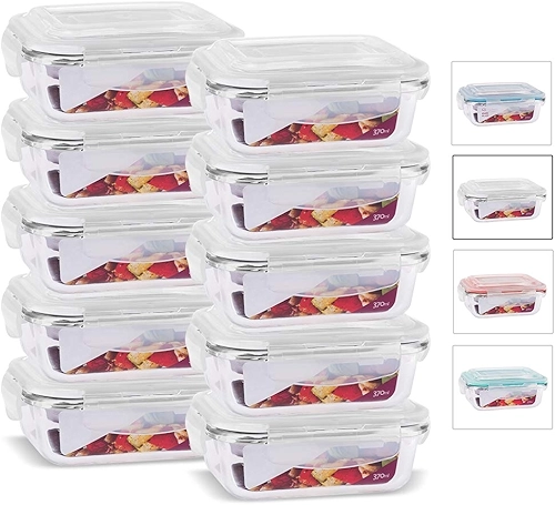 House Organizer Kit 10 Potes de Vidro Retangular com Tampa Hermética 370ml Cor:Branco (QH)