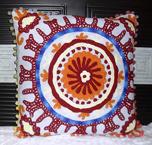 Housse de coussin Suzani brodée main multicolore 50x50 cm