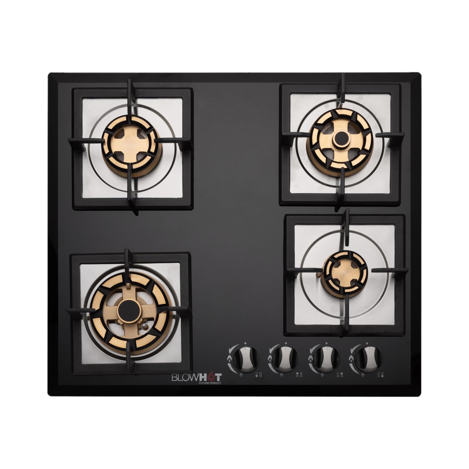 BLOWHOT Krypton 4S 60 CM Battery Operated Built-In Gas Hob Heavy Full Brass Manual Burners|Multi Flame Function|Toughened Glass Top |One Jumbo Triple Ring |Two Double Ring And One Small Burner-Black-image-34