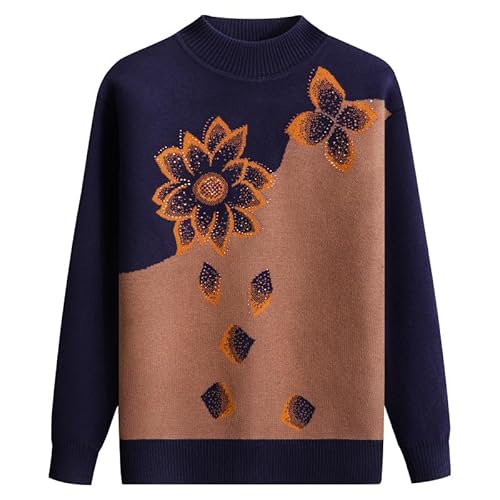 YONGHONGKEJI Pulls d'hiver Décontractés À Col Rond pour Femmes D'Âge Moyen et Âgées Pull Tricoté À Manches Longues Épais et Chaud Sweat Shirt pour Personnes Âgées Cadeaux pour Grand Mère