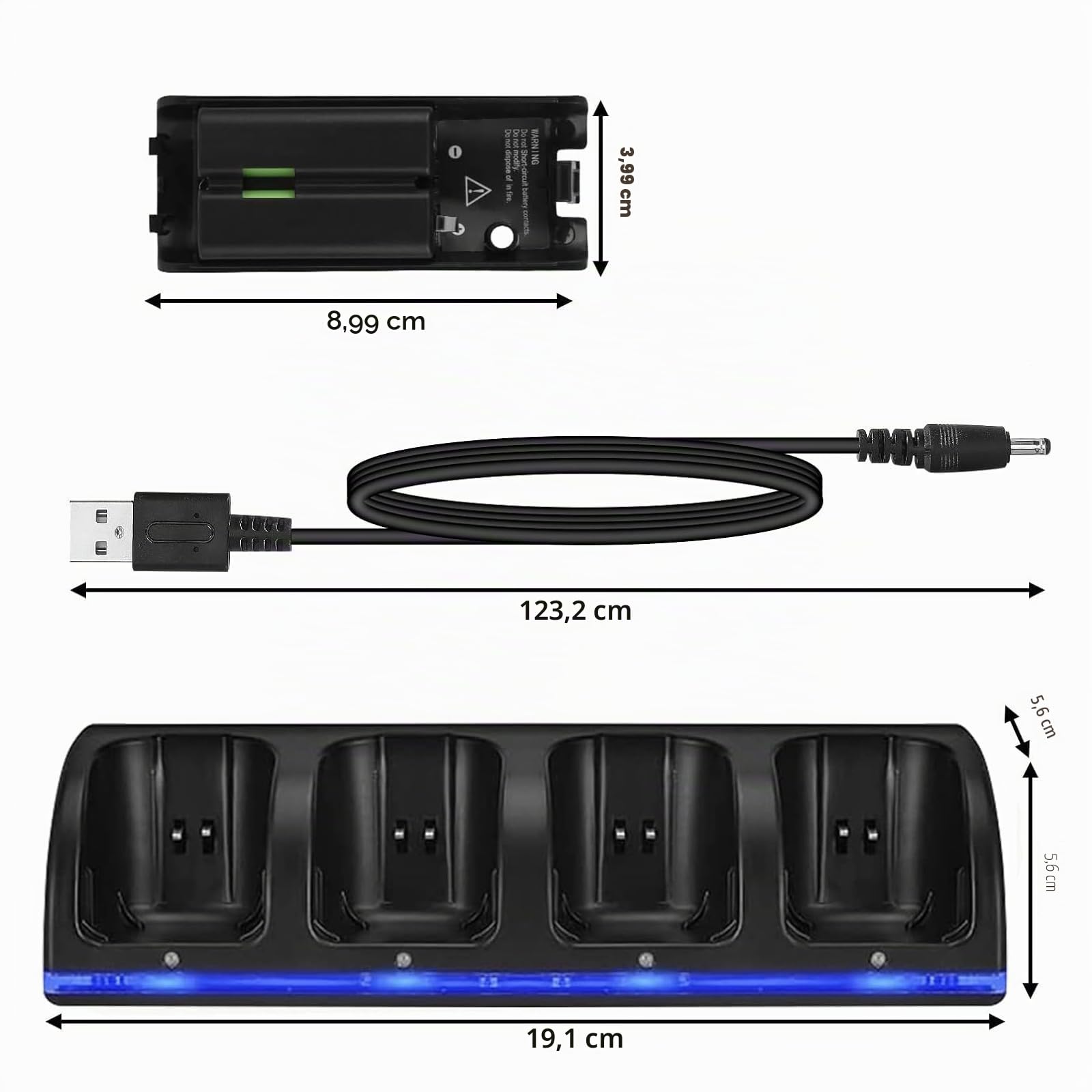 Chargeur pour Manette de Wii avec 4 Batteries 2800mAh Rechargeables Et Indicateurs LED,Chargeur de Wiimote pour Support de Charger de Station de Charge pour Télécommande Wii,Noir