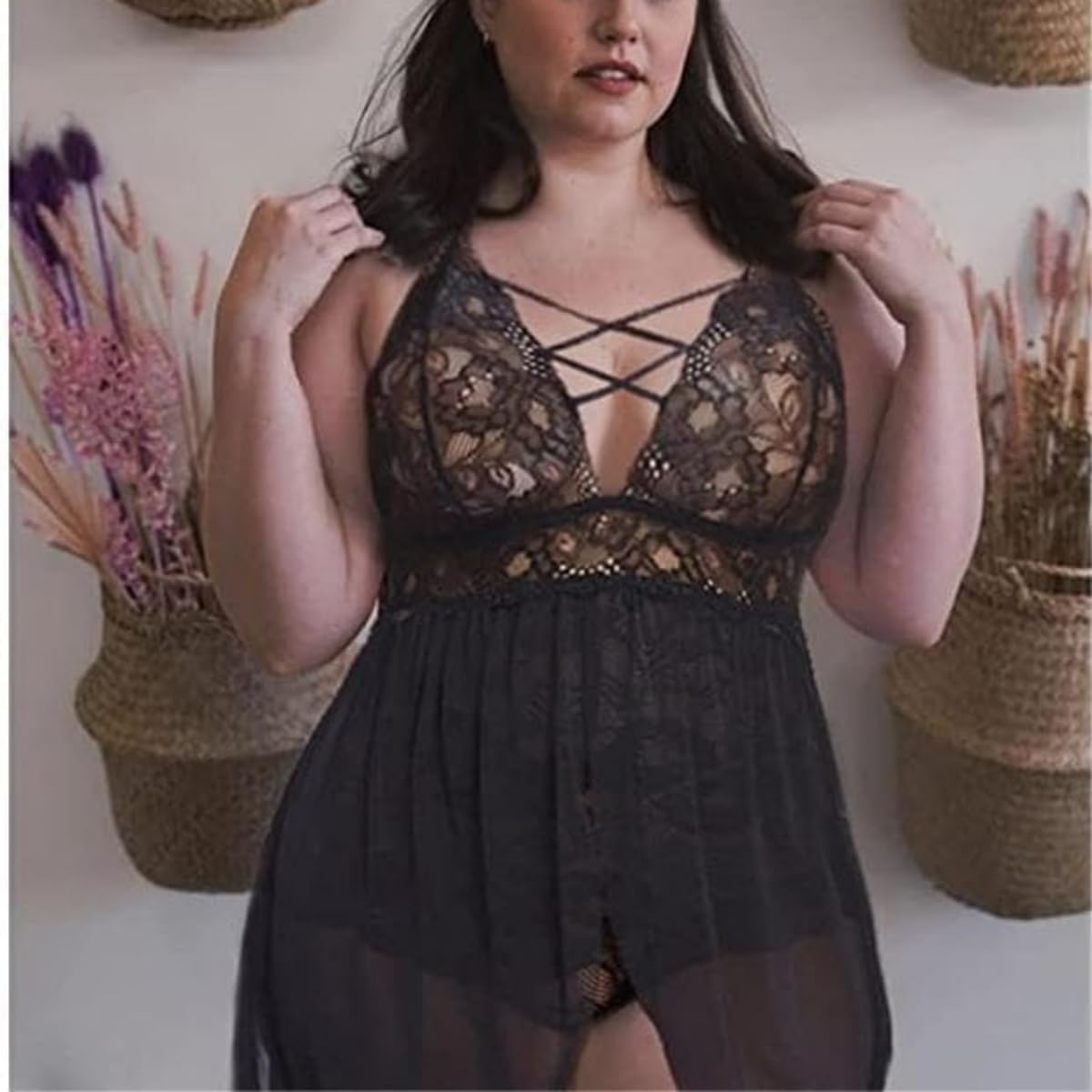XHYRHTS Sexy Dessous Babydoll Plus Size Damen Chemise Nachthemden Spitze Negligee Unterwäsche Einteiler Nachtwäsche Nachthemd Damen Nachtwäsche