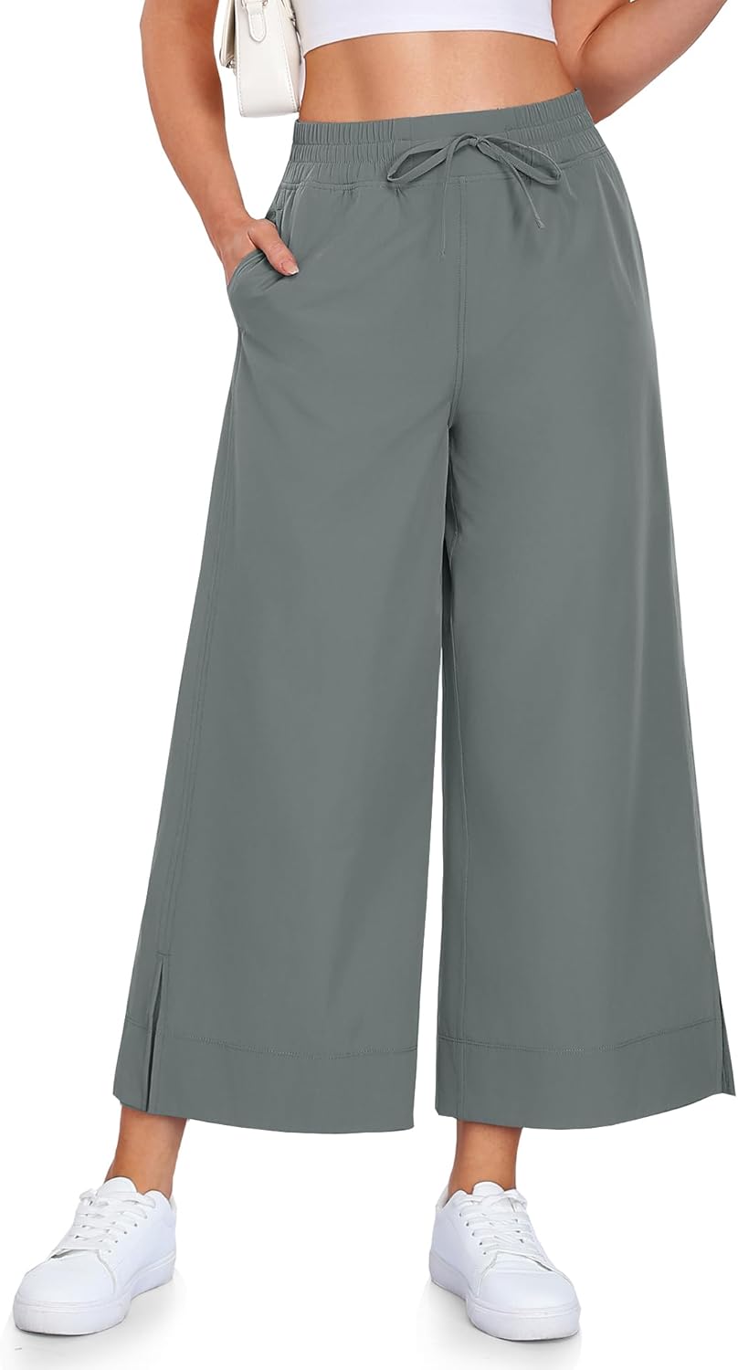 CAMPSNAIL Wide Leg Capri Pants for Women - 25"/29" Casual Summer Sweatpants Lightweight Yoga Pants for Travel Business Work