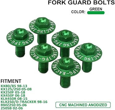 AnXin 6 Pcs CNC Green Fork Guard Bolts Screw for KX80 KX85 KX125 KX250 KX250F KX450F KLX450 KLX300R KLX450R KLX150BF KLX250/D-TRACKER RMZ250 250SB BETA RR2T 125-300 RR4T 350-500 Motorcycle