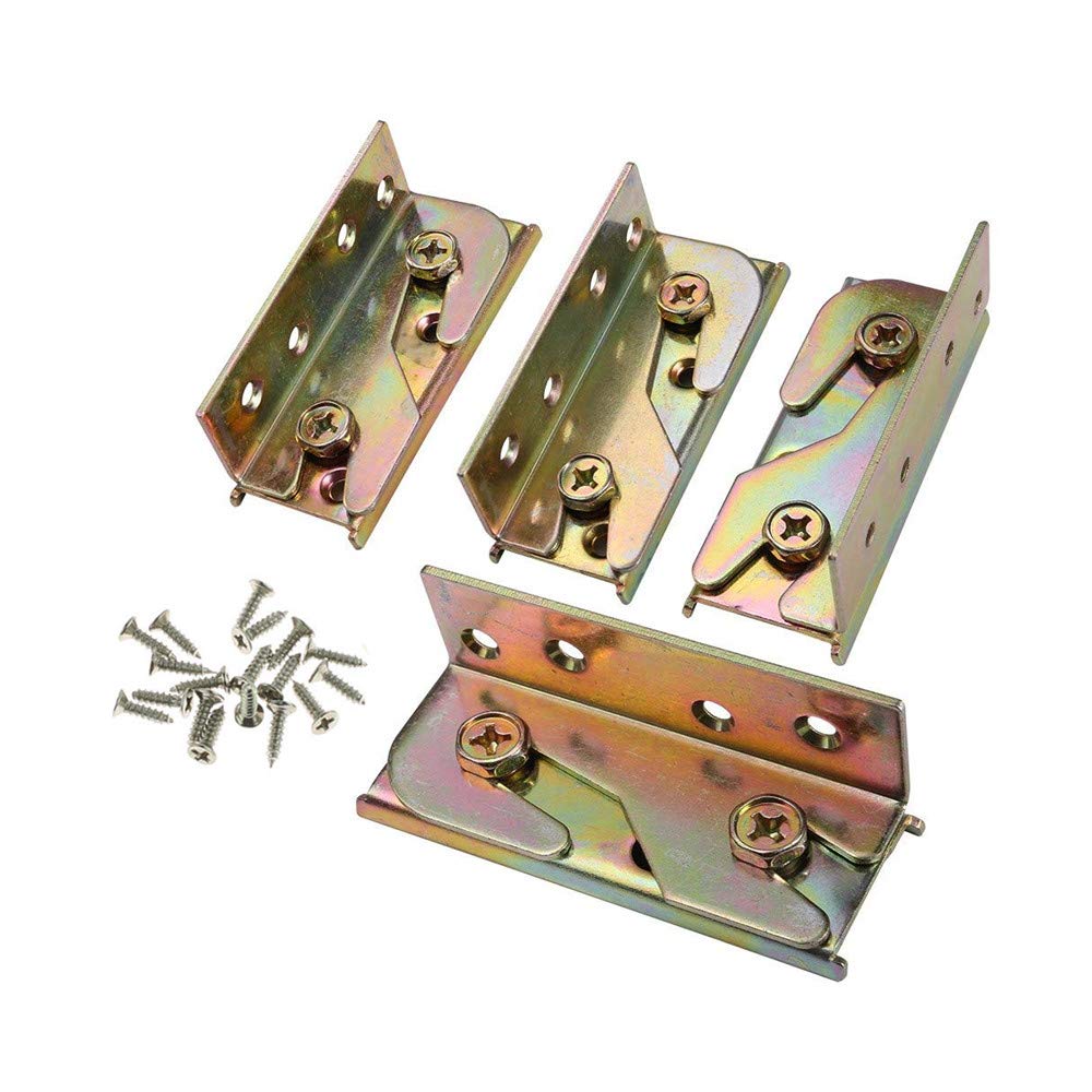 4" Bed Rail Bracket - Bed Rail Fittings Duty Non-Mortise - Furniture Bed Connector-Thick Bed Hook Set of 4 (Screws Included)