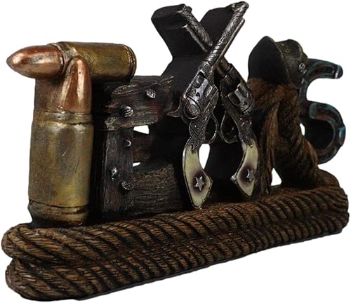Miniatura 6 de Ebros Gift Arte rústico patriótico occidental de Texas, cuerda trenzada, balas, herraduras, sombrero de vaquero y pistolas duales, figura de