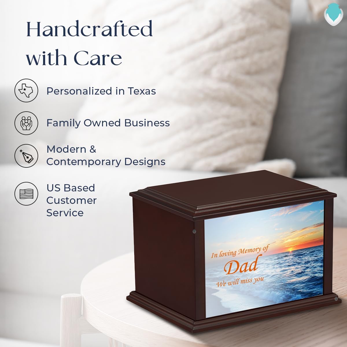 GetUrns Heritage Everlasting Expressions Adult Cremation Urn Memorial Box for Ashes with Custom Printing (Ocean Sunset)