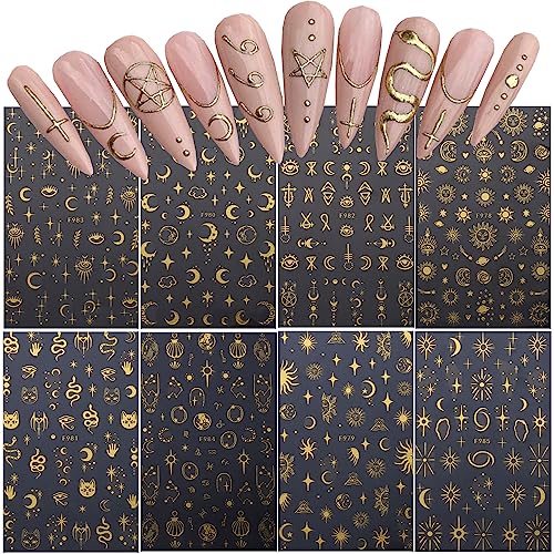 Bsbtbz K-520 8Sheets Gold Star Nail Sticker Decals- Metallic Nail Supplies 3D Self-Adhesive Sun Stars Moon Starlight Planets Snake Nail Design Nail Art Stickers thumb #6