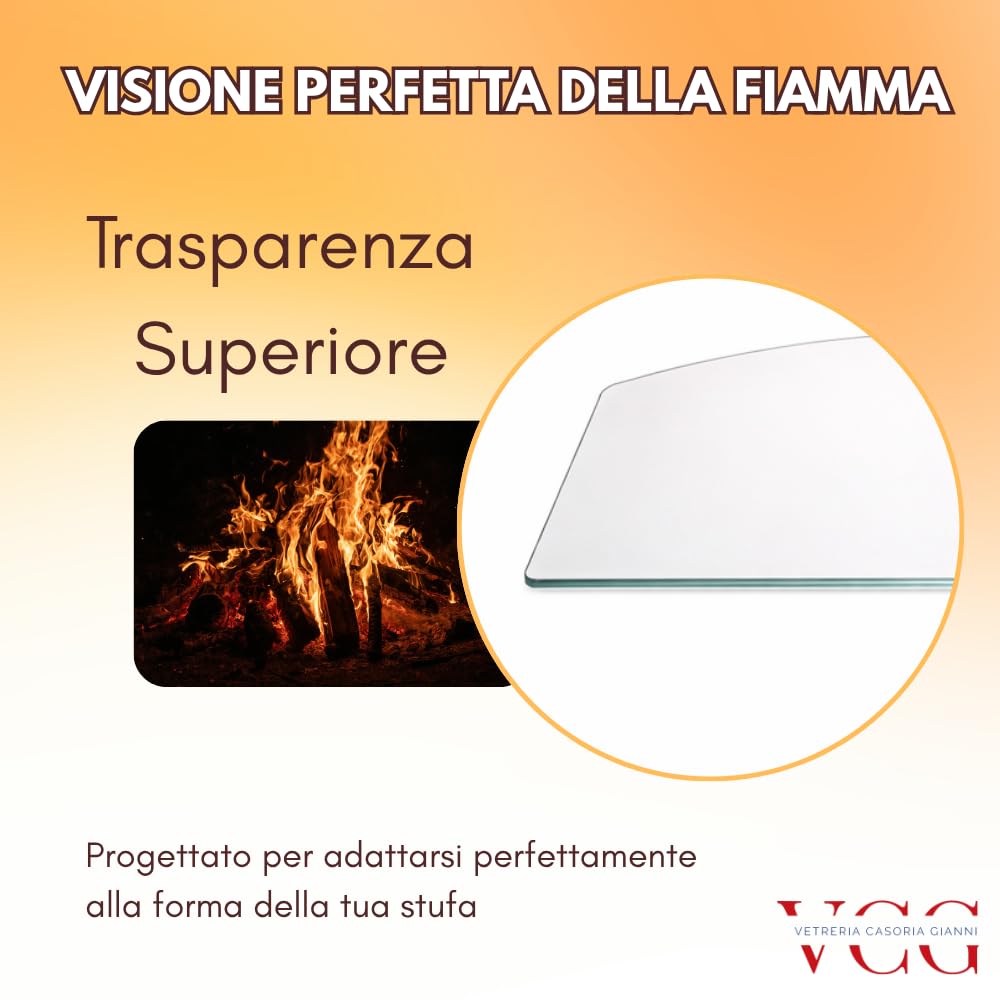 Vetro Ceramico Sagomato Universale 47,6x31,7 cm 4mm Compatibile La Nordica Extraflame Isotta e Dal Zotto Clara | Ricambio Vetro Stufa Resistente 760° Camino Stufa a Pellet Certificato