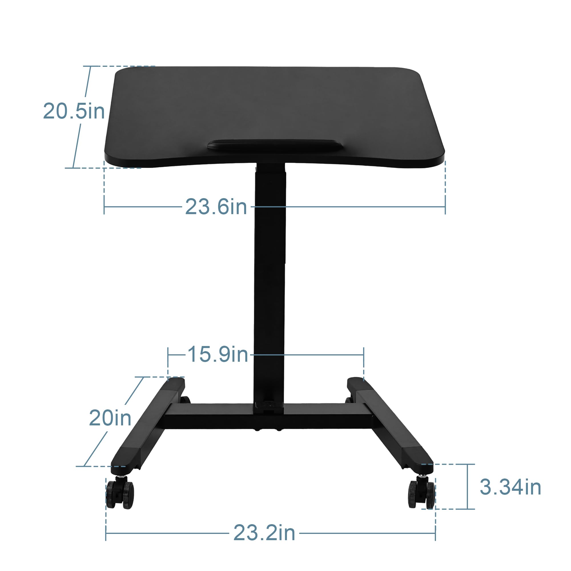 Fromann Mesa neumática ajustable para cama con ruedas, plegable, altura de elevación del pedal ajustable de 73,5 a 110 cm, para sala de estar, dormitorio (color negro)