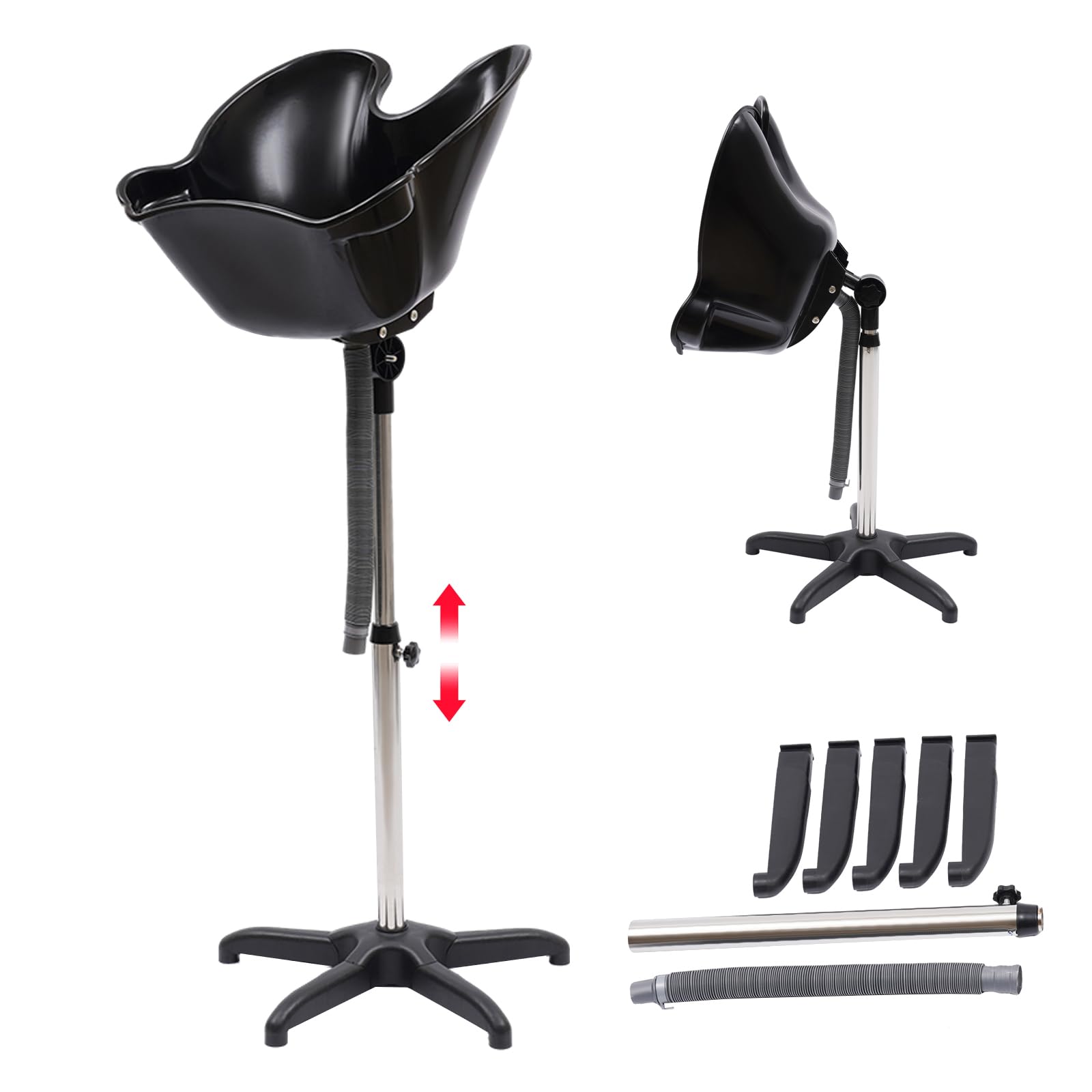 Lavabo de pelo ajustable en altura para personas mayores y hogares – Cómodo fregadero con lavabo profundo y soporte ajustable, incluye manguera de drenaje