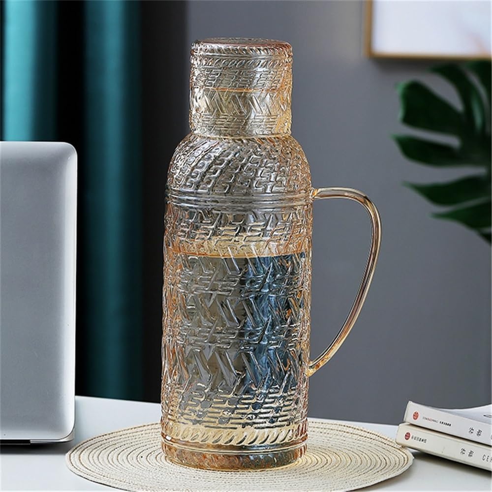 Tea Set 2.2L Glass Water Jug With Lid Retro Cold Pitcher Household Resistant High Temperature Tea Kettle For Cold/Hot, Iced Teapot Set(Yellow)