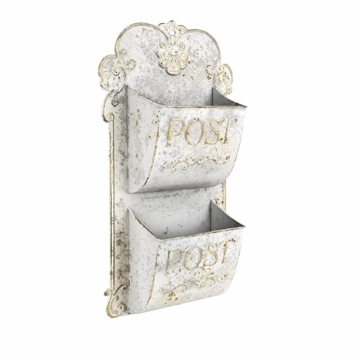 Embossed Lettering Decorative Mailbox Scrollwork Details Wall-Mounted Mailbox Organizer Distressed Finish Rustic Post Box, Antique-picture-14