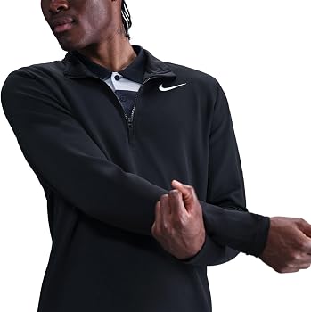 GOLFICKERS ジップアップ コットンニットブルゾン M Nike, Men's, Victory Dri-FIT 1/2-Zip Golf Top, Black/Black/White