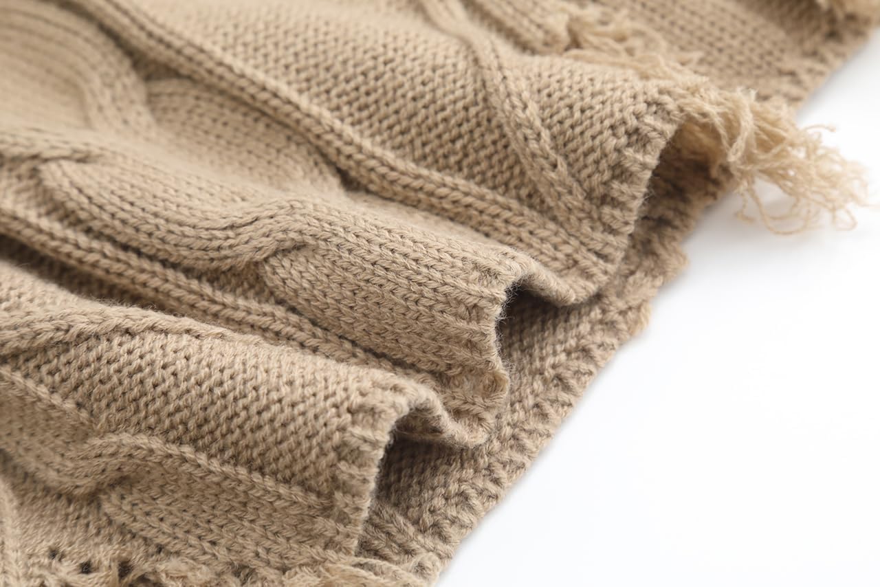 GABERLY Oversized Distressed Cable Knit Sweater Pullover with Frayed Edges Vintage Style Fall Winter Knitwear for Women - Image 5
