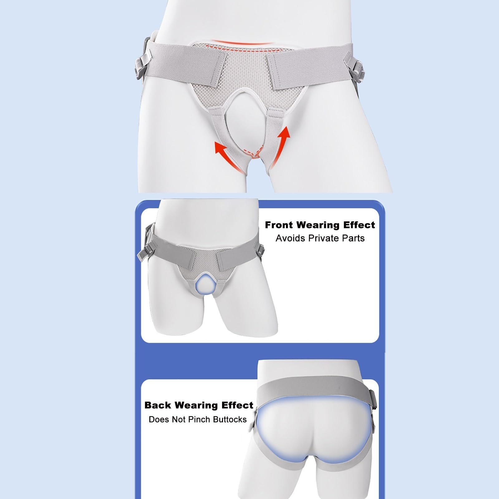 Cintura per Ernia da Uomo e Donna per Ernia Inguinale Singola o Doppia, Fascia di Sostegno Regolabile con 4 Cuscinetti Compressivi, Comoda e Traspirante(Large)
