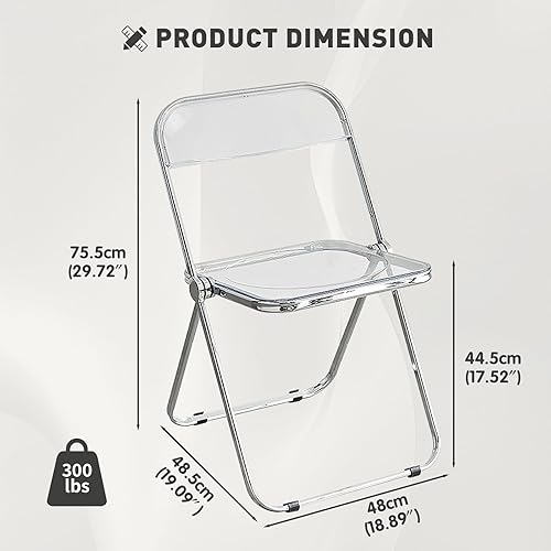 Miniatura 2 de BOOSDEN Silla moderna de acrílico transparente, silla plegable de plástico, asiento de cristal con marco cromado apilable, sillas plegables