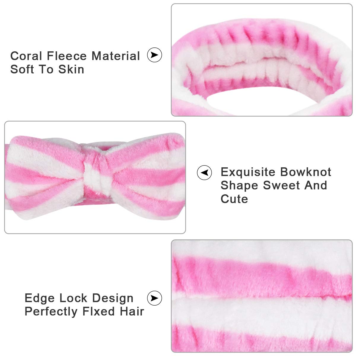 Fascia Per Capelli Elastica Con Fiocco In Morbida Flanella, Per Trucco Viso E Doccia Per Donna~p200952229