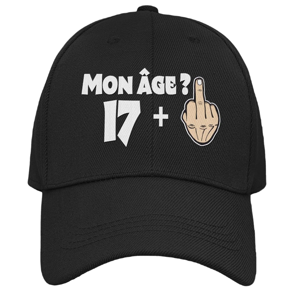 Bramart Casquette Homme Femme 17 + 1 Cadeau Anniversaire 18 Ans Idées Originales Cadeaux Âge pour Lui pour Elle Taille Unique Casquette Noire à Visière