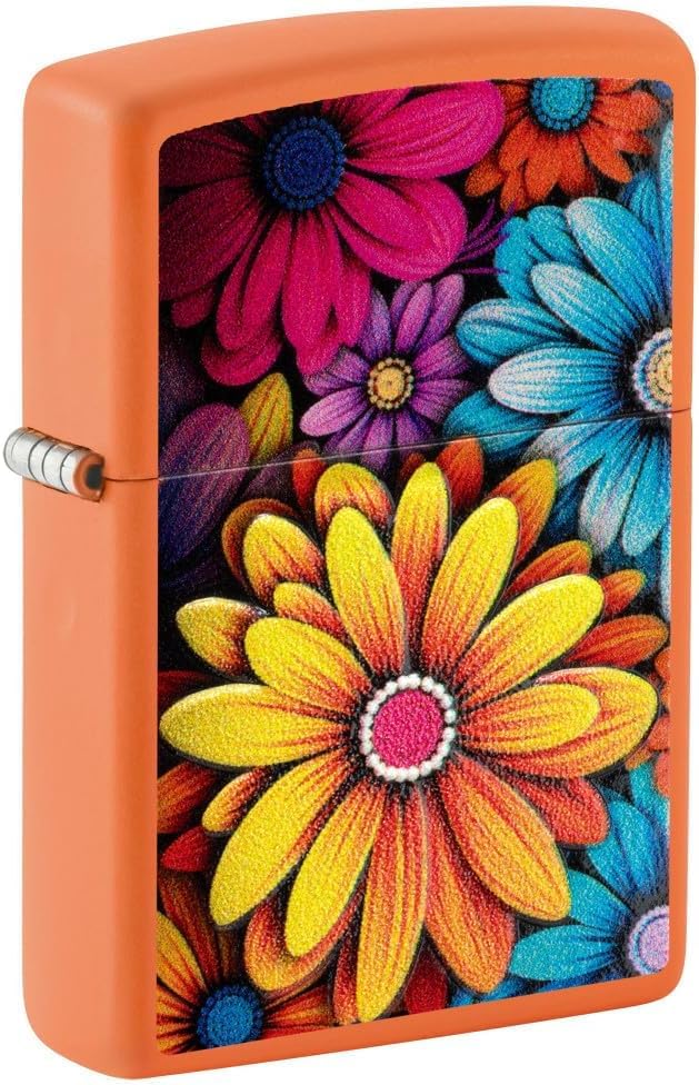Encendedor Zippo con grabado personalizado diseño flores naranja mate