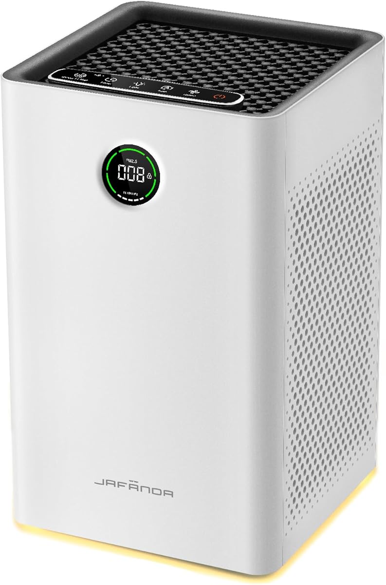 Jafända Air Purifiers for Home Large Room Up To 1190ft², True HEPA 13 Filter, Activated Carbon Remove 99.97% Dust Smoke Odor Pollen Pets Hair Dander Allergies, Quiet Sleep Mode 23dB, Night Light