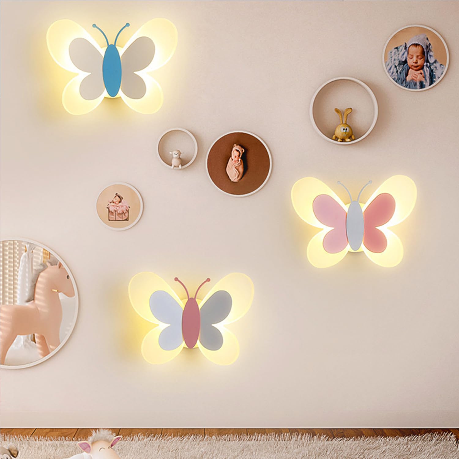 Applique Murale LED 16W Lampe Murale Créative Papillon Appliques Moderne Lumière Chaude Acrylique Veilleuse Chevet pour Chambre Enfant Couloir Escalier