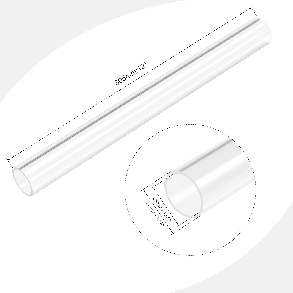 Tuyau Tube Acrylique SOURCING MAP 26mm ID 32mm OD 25cm Long Rigide Rond Lampes Lanterne Système