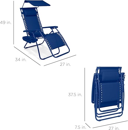 Miniatura 237 de Best Choice Products Silla reclinable plegable de gravedad cero para exteriores, de patio, para salón al aire libre, con toldo ajustable, Bandera