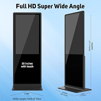YCKJNB 55-inch 4K Touchscreen Digital Signage Display, Portable Vertical Monitor, IPS LCD Screen Media Player, Digital Menu Display, WiFi, HDMI, USB