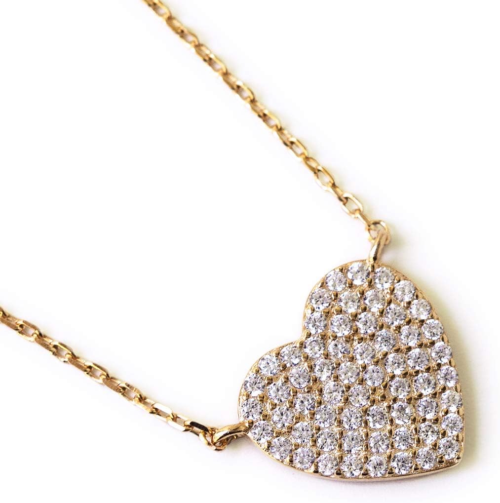 A+O Gift for Mom, Aunt, Grandma - CZ Heart Pendant Necklace in Sterling Silver, Gold Vermeil, Rose Gold Vermeil