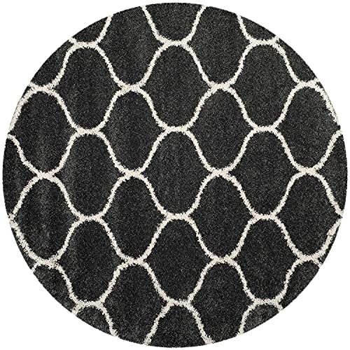 Image of Handwoven Microfibre 3D Rug for Living Room (Dark Grey & Ivory Moraccan, 6 X 6 Feet (Round), Microfibre)