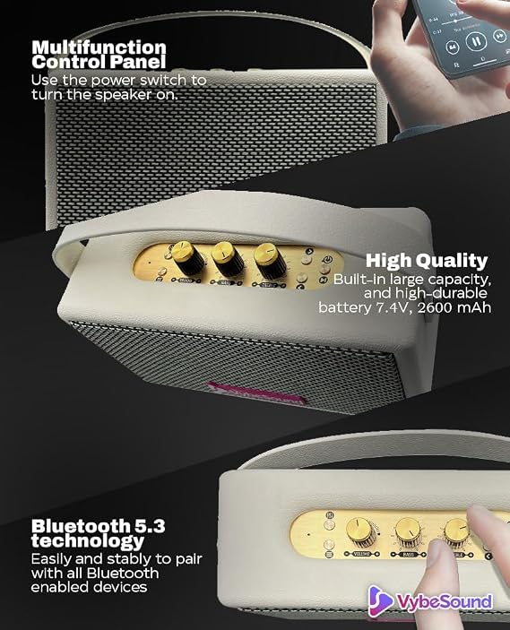RetroVybe Mini Portable Bluetooth Speaker, Crystal-Clear Sound with Deep Bass, 8-Hour Battery Life, Built-in Microphone, Brown