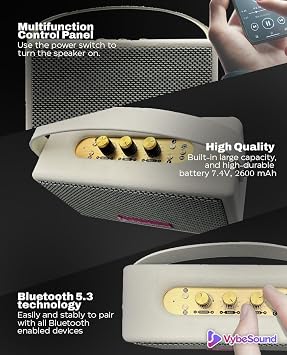 RetroVybe Mini Portable Bluetooth Speaker, Crystal-Clear Sound with Deep Bass, 8-Hour Battery Life, Built-in Microphone, Brown