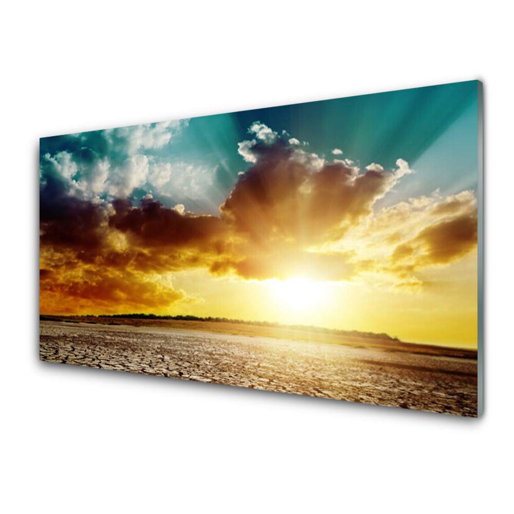 Tableau sur verre trempé 100x50cm Tulup paysage désert soleil et nuages