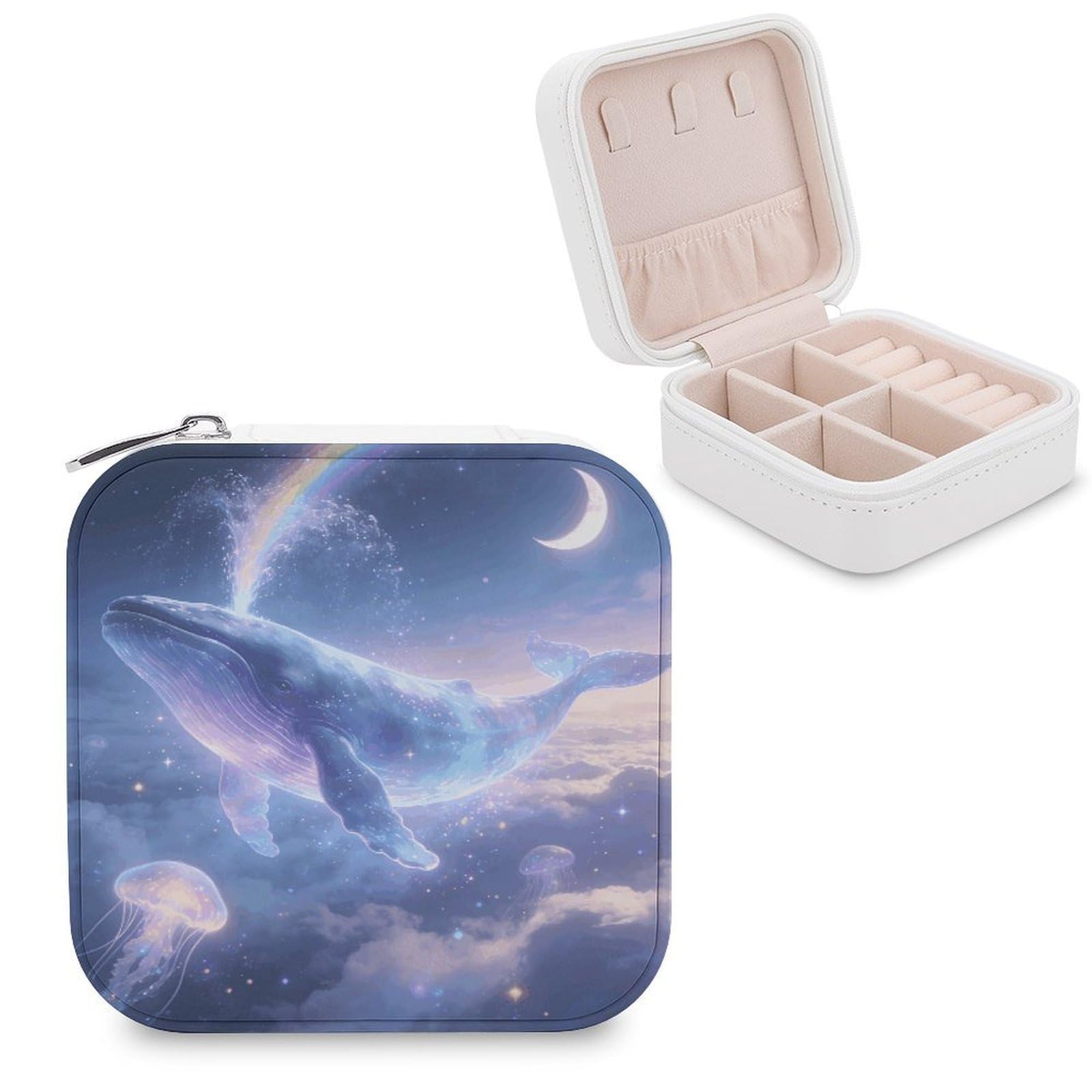 VstaDank Dreams of Whales in The Clouds Jewelry Box for Women Custom Travel Jewelry Case Personalized Travel Jewelry Boxes Small Portable Jewelry Organizer Box for Rings Necklaces Bracelets Earring