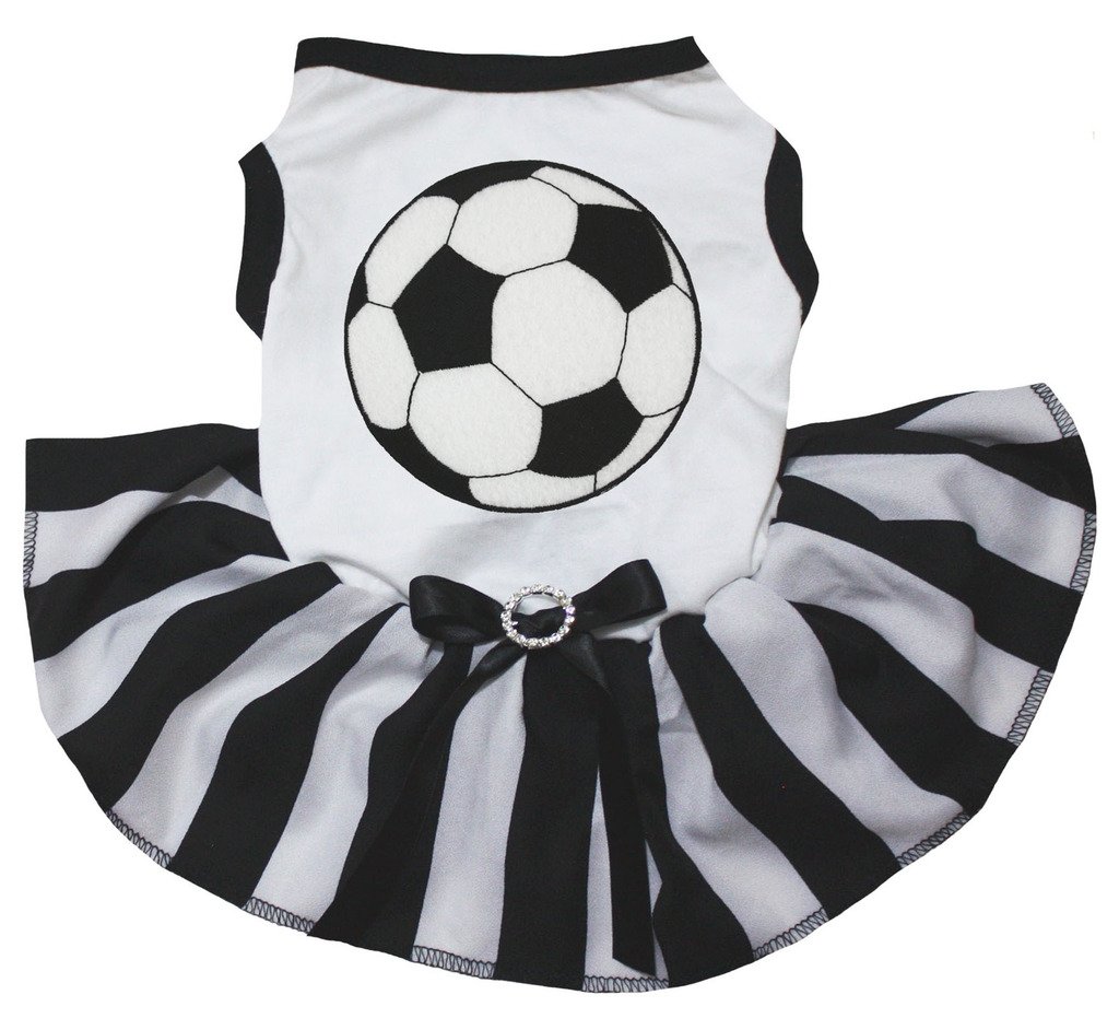 Petitebella Soccer Puppy Dog Dress (White/Stripes, Medium)