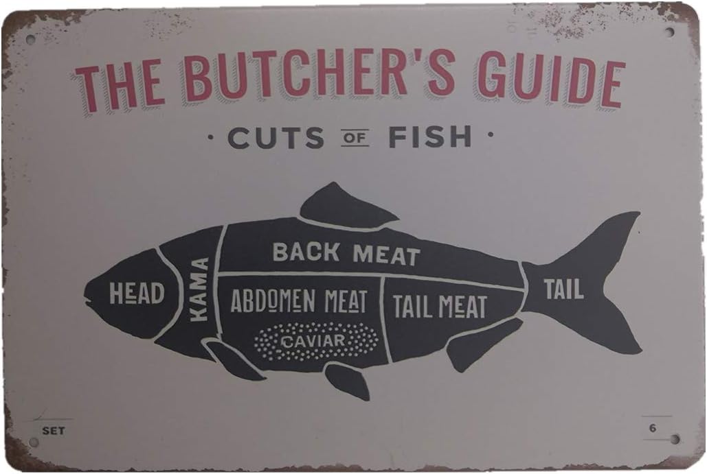 AIQIBAO Metal Vintage Tin Sign Decor The Butcher's Guide for Restaurant Bar Pub Shop Funny Retro Wall Art Sign 12" X 8"