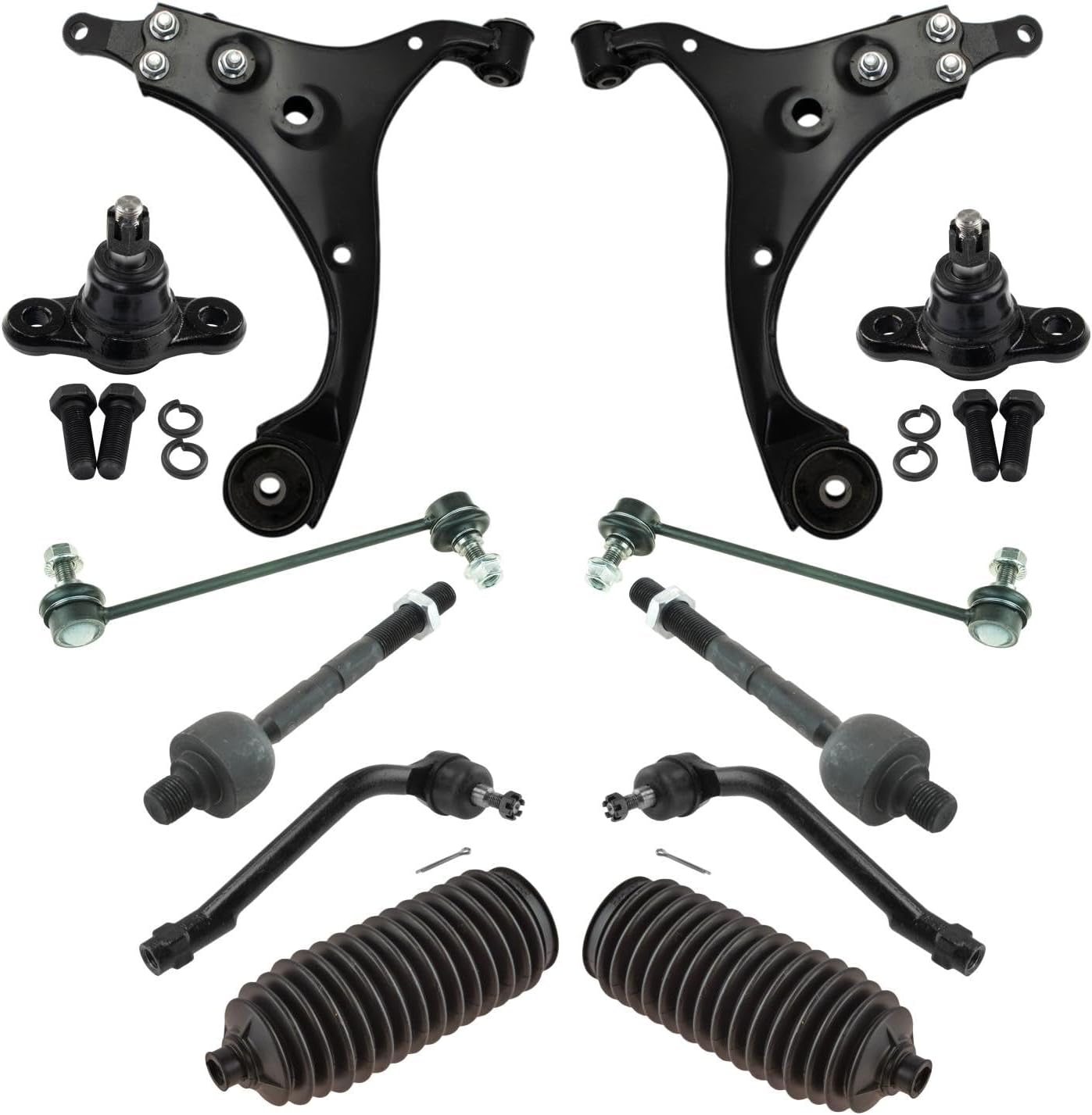 TRQ Front Steering and Suspension Kit Tie Rods Control Arms Ball Joints Sway Bar Links Compatible with 2010-2013 Kia Forte Forte Koup with Electronic Power Steering