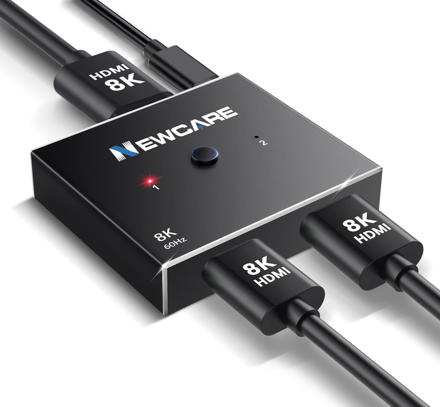 NEWCARE HDMI Switch 4K@120Hz, Aluminum HDMI 2.1 Switch 2 in 1 Out with Type-C charging cable, Bi-Directional HDMI Splitter Supports 8K@60Hz HDR10+ 3D