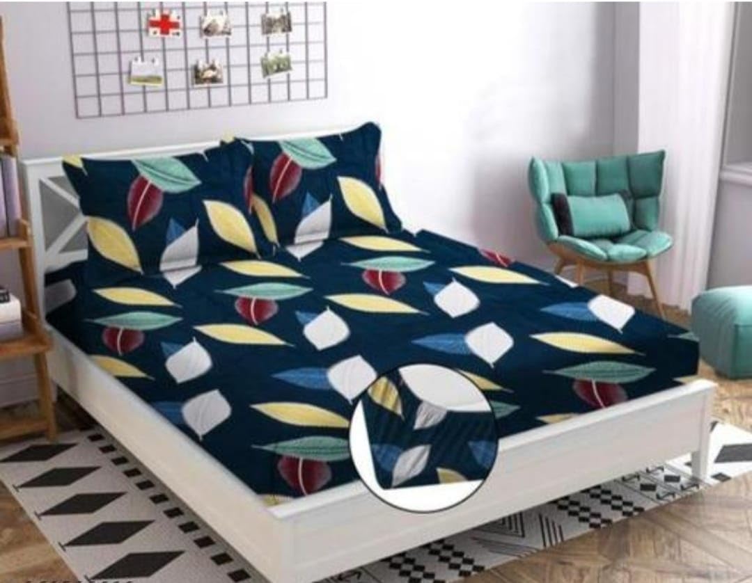Geeta Homes Fitted Cotton Bedsheet (Elastic) with 2 Pillow Covers, Soft and Comfortable Fabric, Standard Size for Bedroom Use (GE-WAZ-AWAA1A2_fs1363)