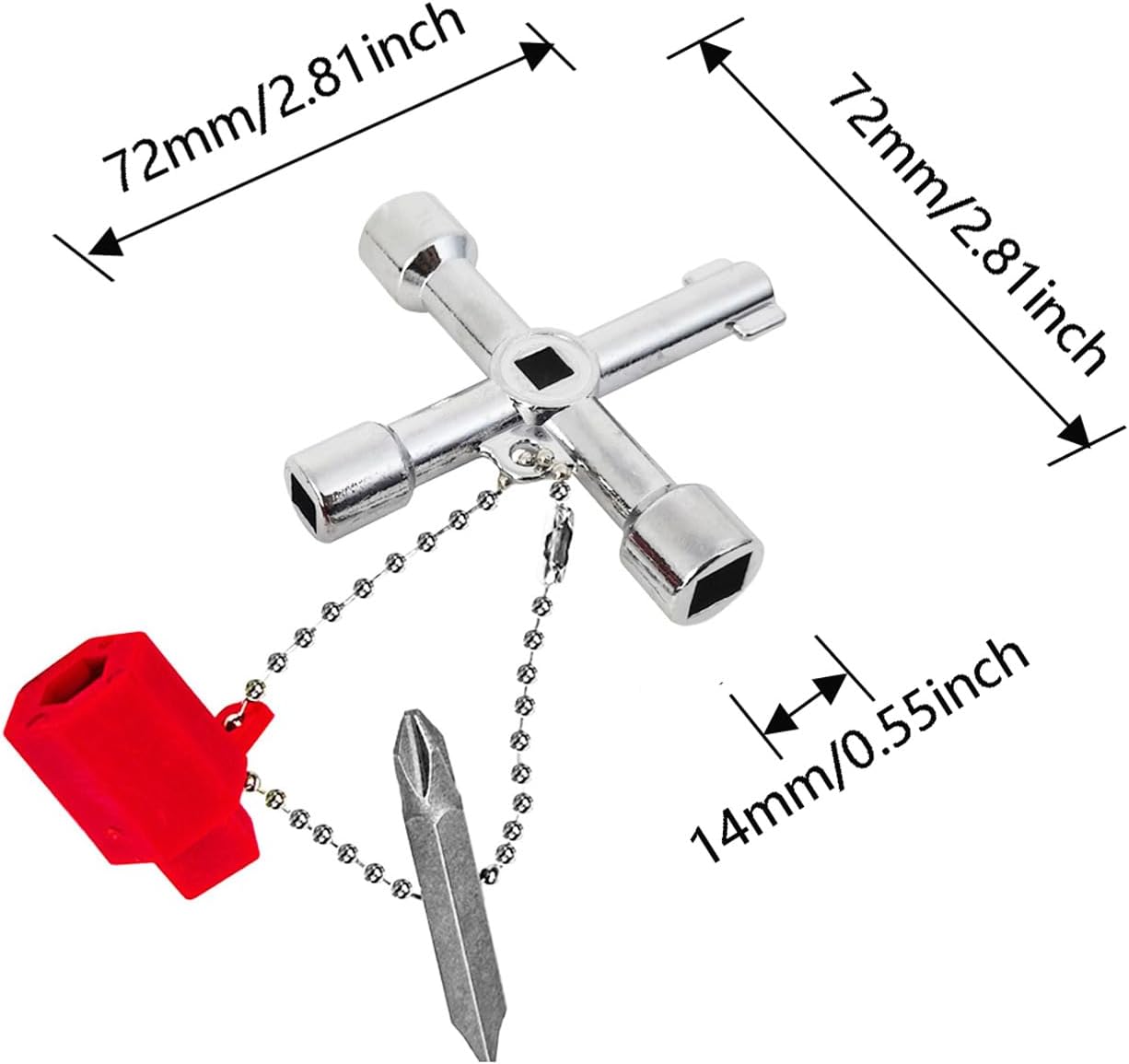 2Pcs 4-Way Universal Utilities Key, Multi-Functional Universal Cross Key with Bit Zinc Alloy Tools for Electric Water Gas Meter Box Cupboard Cabinet Opening Key