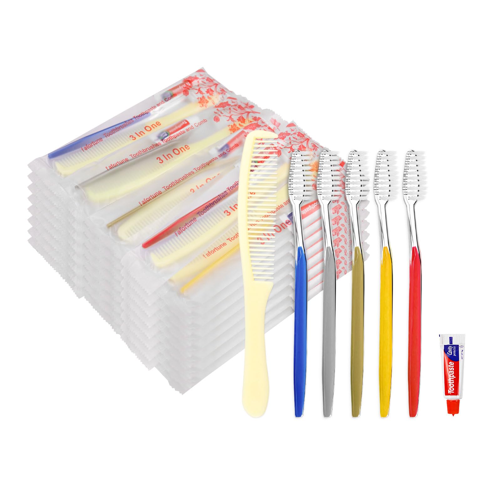 50 Pack Disposable Toothbrushes with Toothpaste and Comb for Homeless Individually Wrapped-Suitable for Hotel,Air Bnb,Shelter/Homeless/Nursing Home/Charity((50 pcs))