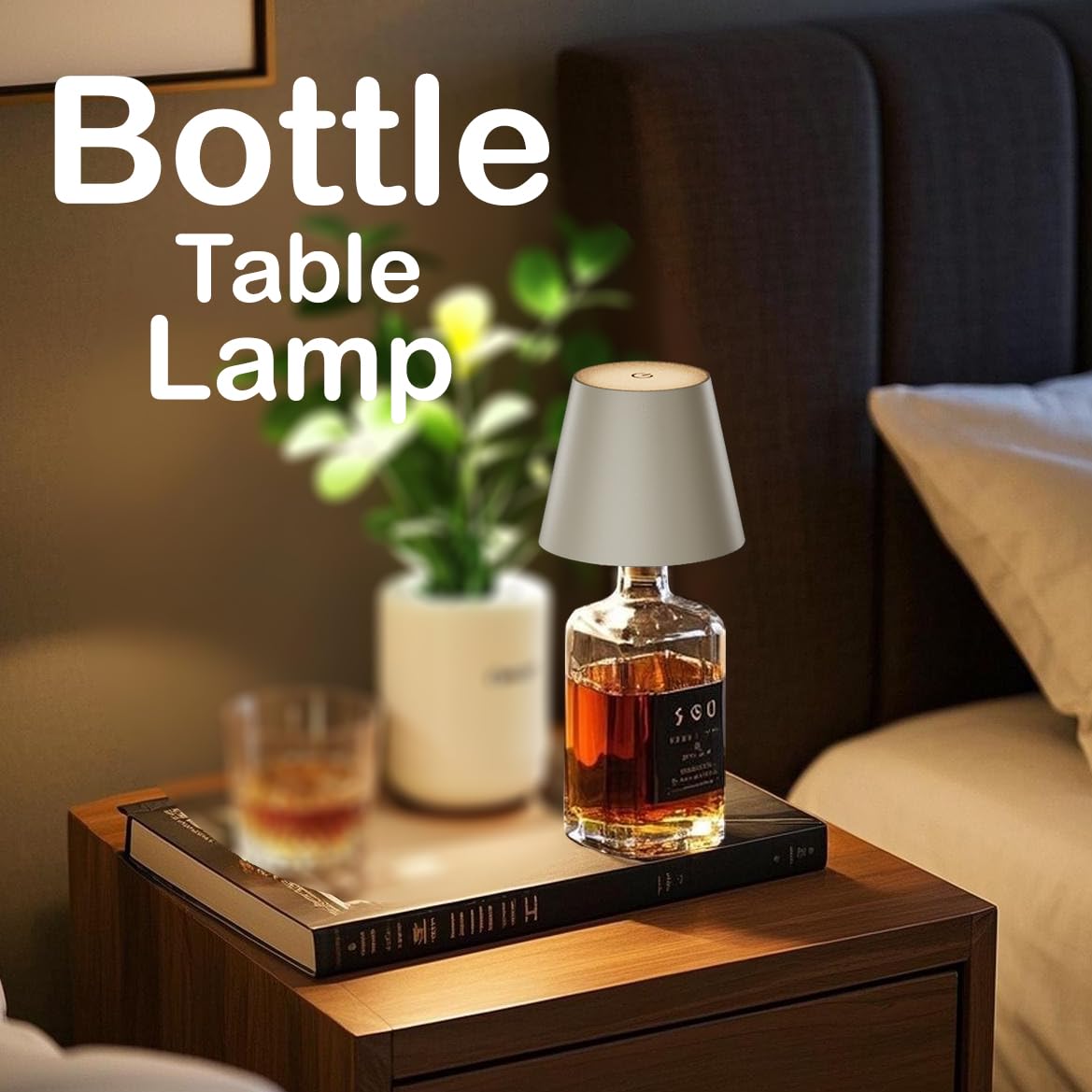 MU LIN Wiederaufladbare Flaschenlampe, kabellose Tischlampe, Touch-Steuerung, 3 Farbtemperaturmodi, dimmbar, für Wohnzimmer, Restaurant
